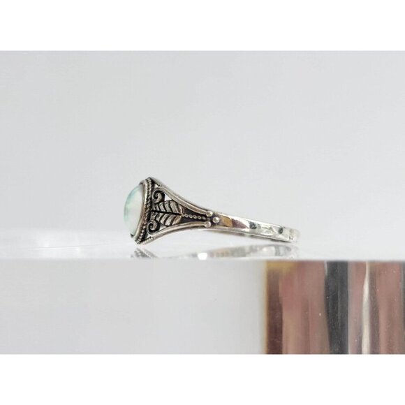 Fire Opal Foliage Southwest Sterling Silver Vintage Solitaire Ring - sz 8.75 - Picture 6 of 10